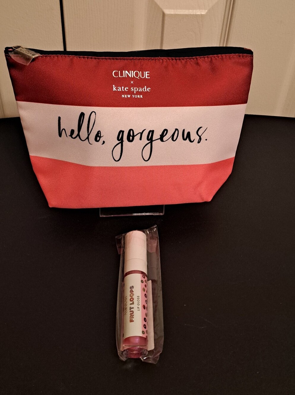 Kate Spade & Clinique 'Hello, Gorgeous' Cosmetic Pouch with Aminnah Fruit Gloss.
